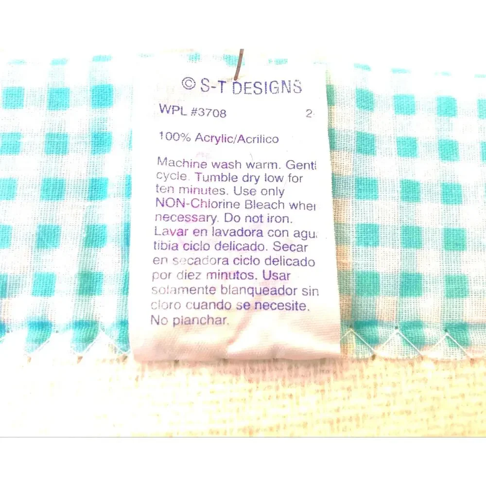 Baby Blanket Cuddle Time White Aqua Check Trim Chick Vtg